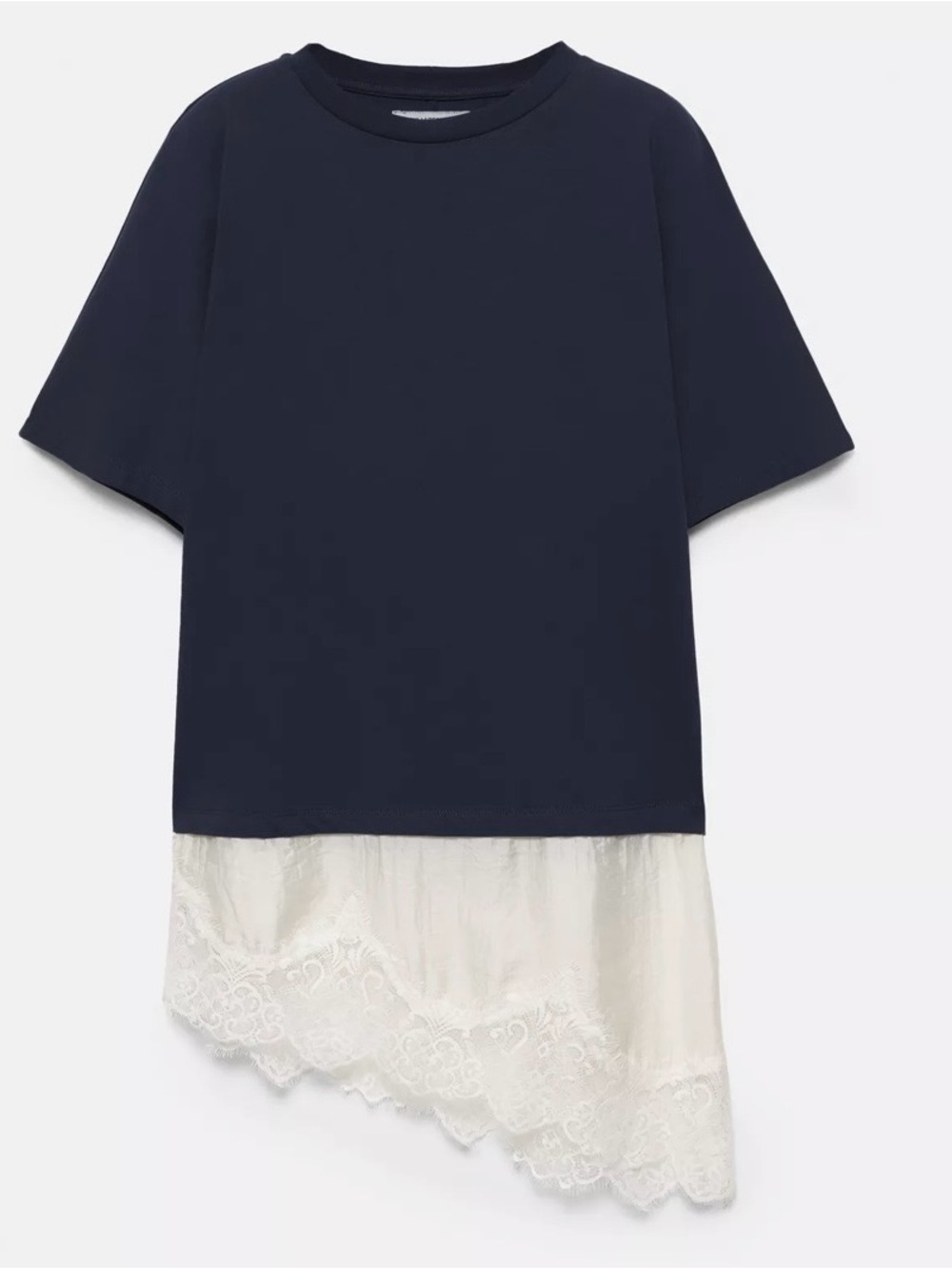 Pull&Bear Short-Sleeve Top with Cream Lace Hem Insert